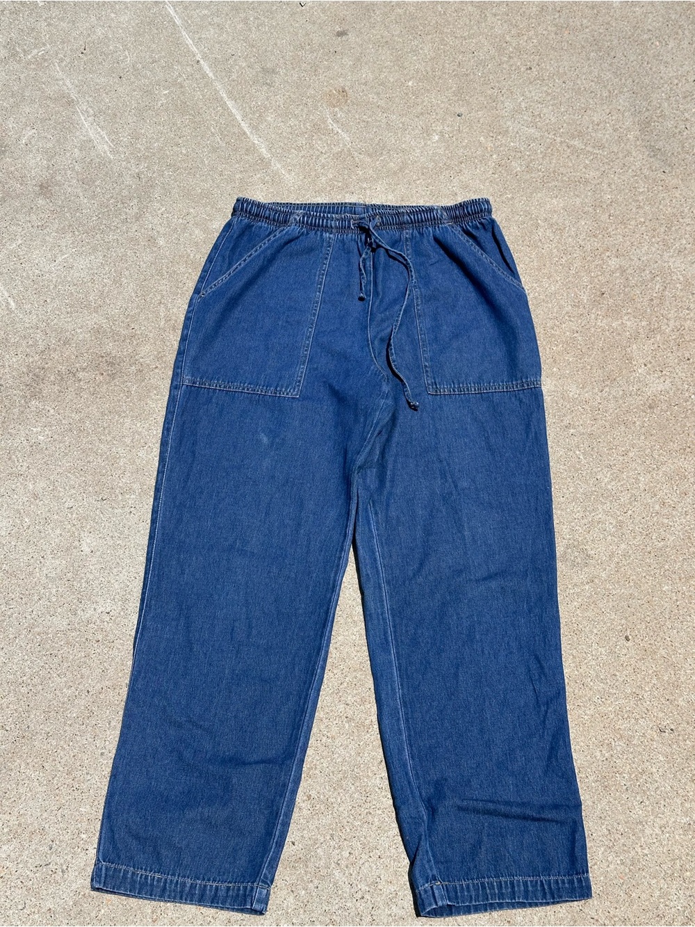 Blue Denim Drawstring Wide-Leg Pants